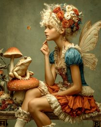 Fairy with Her Toad and Butterfly Friends - Faires Art Print