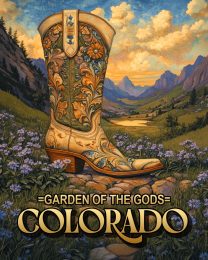 Folk Art Black Bear with Flower Crown - Garden of the Gods Souvenir Art Print