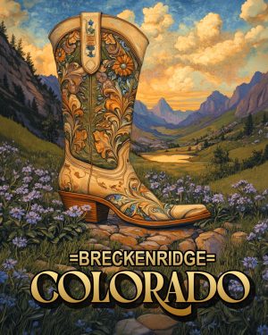 Fancy Cowgirl Boot - Breckenridge, Colorado Souvenir Art Print