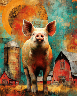 Abstract Pig in Barnyard Art Print