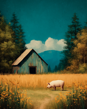 Pig in the Field Art Print