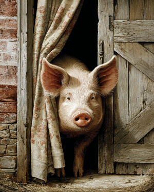 Pig in Doorway Art Print