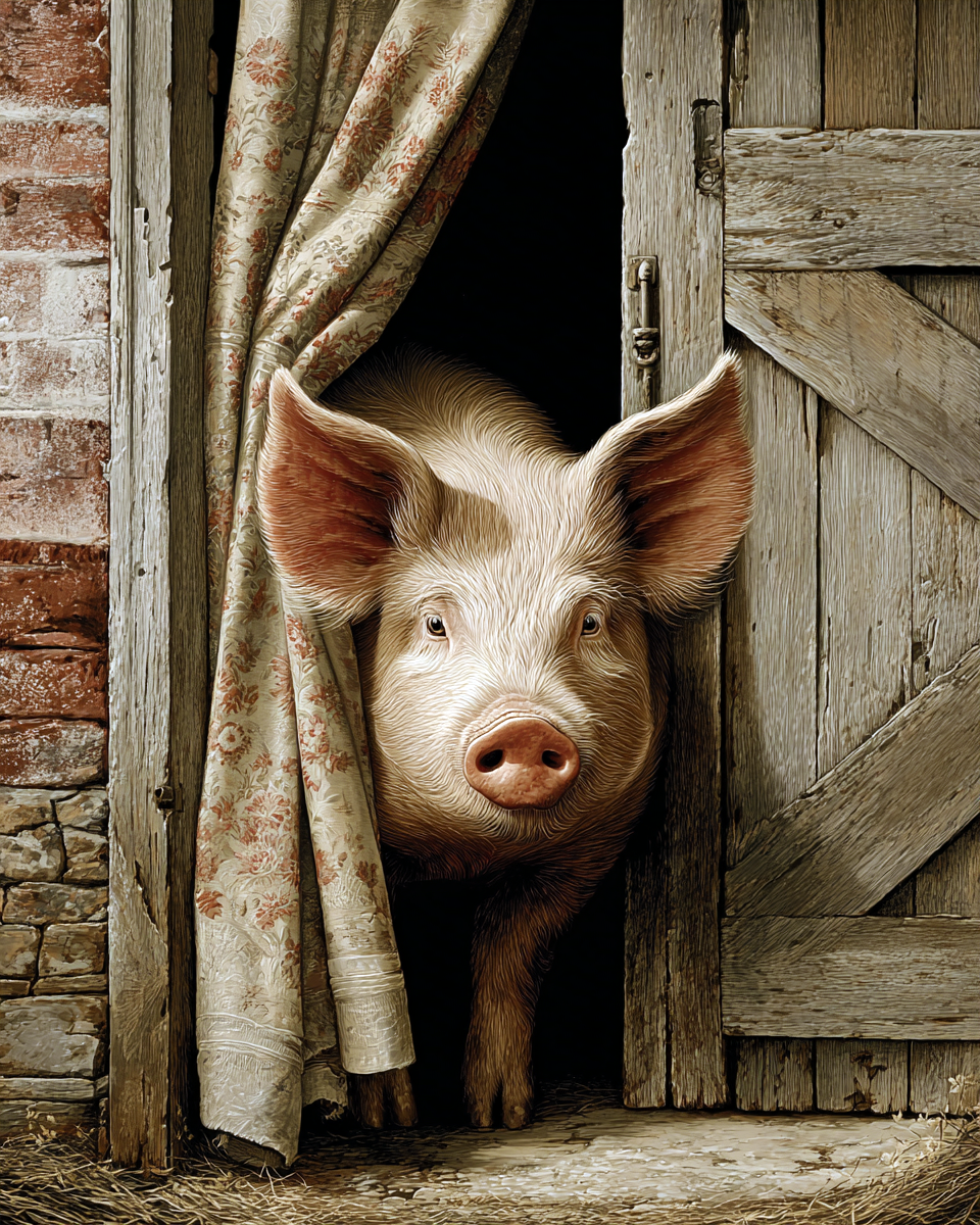 Pig in Doorway Art Print