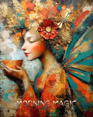 Flare Dawnblaze Enjoying a Cup of Coffee - Morning Magic - Faires Art Print