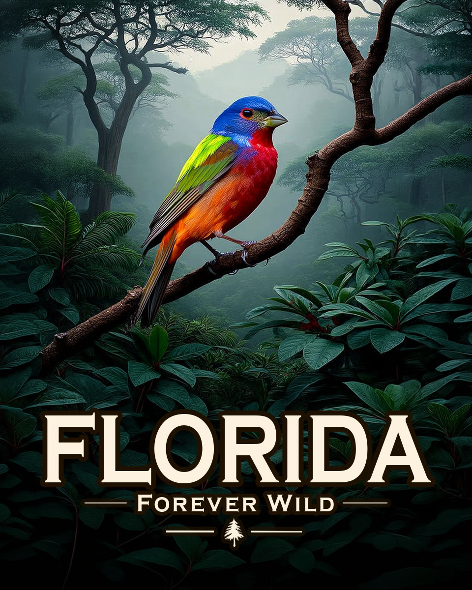 Florida - Forever Wild - Painted Bunting Souvenir Art Print