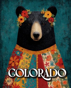 Folk Art Black Bear with Flower Crown - Colorado Souvenir Art Print