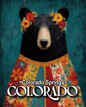 Folk Art Black Bear with Flower Crown - Colorado Springs Souvenir Art Print
