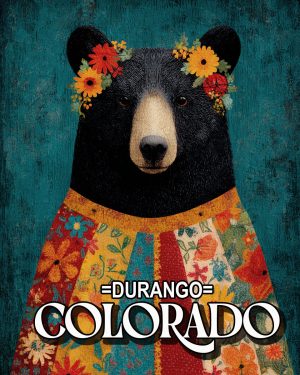 Folk Art Black Bear with Flower Crown -  Durango Souvenir Art Print