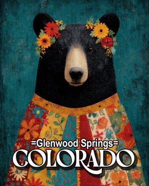 Folk Art Black Bear with Flower Crown -  Glenwood Springs Souvenir Art Print