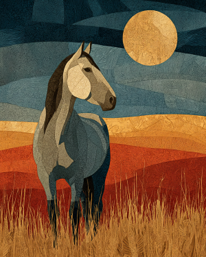 Folk Art Horse on Full Moon Night