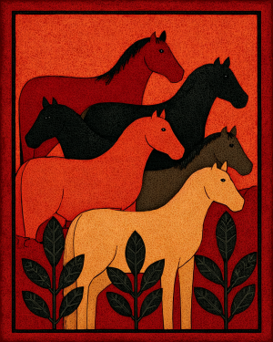 Folk Art Style Horse Herd