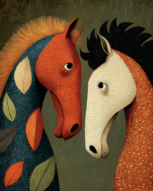 Funny Horses Looking at Each Other