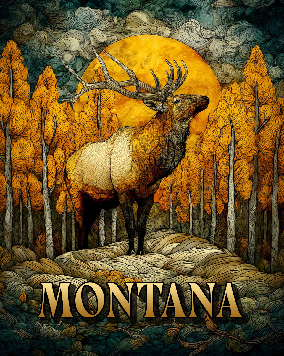 Golden Elk -  Montana Souvenir Art Print