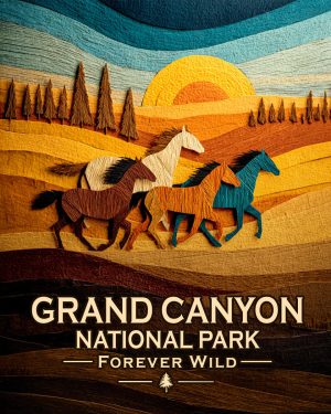 Grand Canyon National Park Arizona - Forever Wild Horse Scene Souvenir Art Print