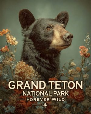 Grand Teton National Park  - Forever Wild - Vintage Style Black Bear