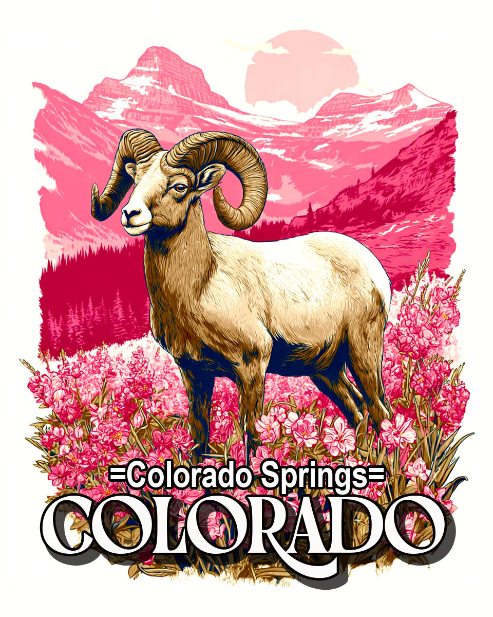 Graphic Bighorn Sheep Ram - Colorado Springs Souvenir Art Print