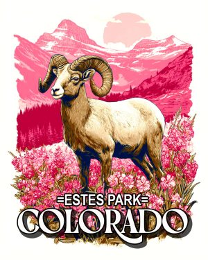 Graphic Bighorn Sheep Ram -  Estes Park Souvenir Art Print
