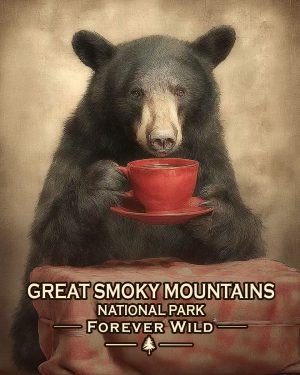 Great Smoky Mountains  - Forever Wild - Bear Enjoying a Cup of Coffee