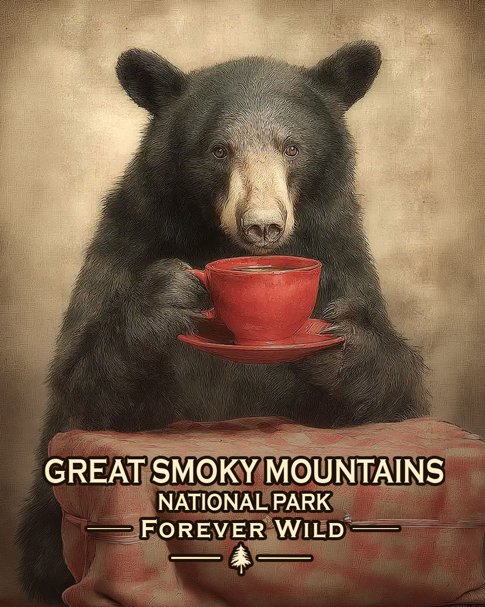 Great Smoky Mountains - Forever Wild - Bear Enjoying a Cup of Coffee