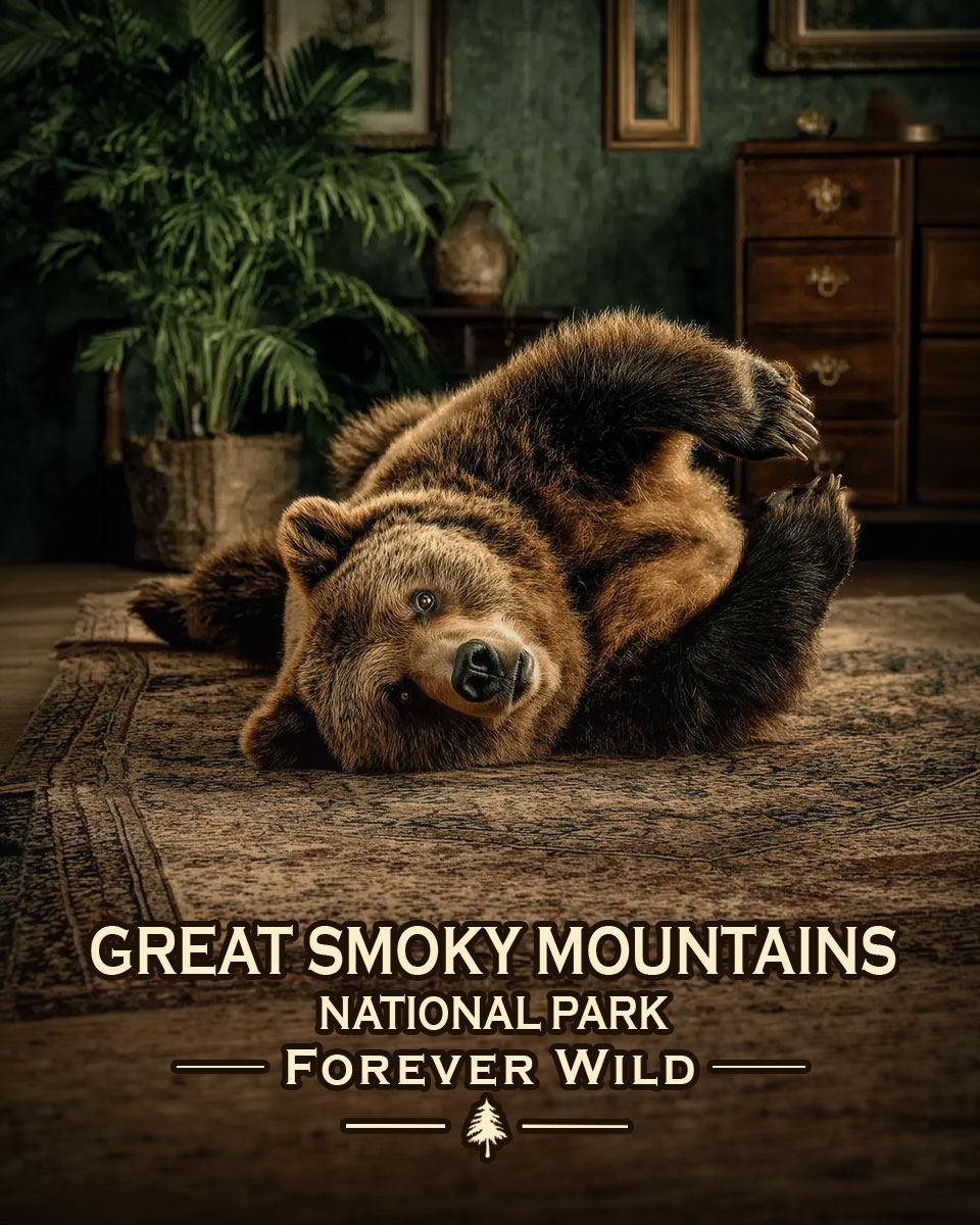 Great Smoky Mountains - Forever Wild - Bear Playing on Rug
