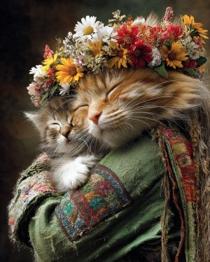 Hippie Mom Shiela and Litten Shelly - Mother Cats and Kittens Art Print