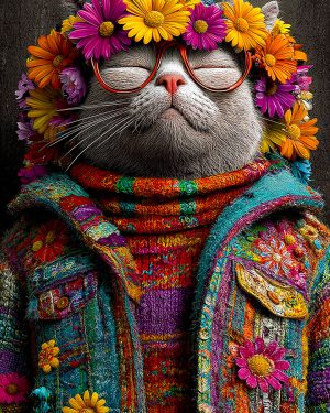 Hippy Dippy Davey - Hippie Cat Art Prints