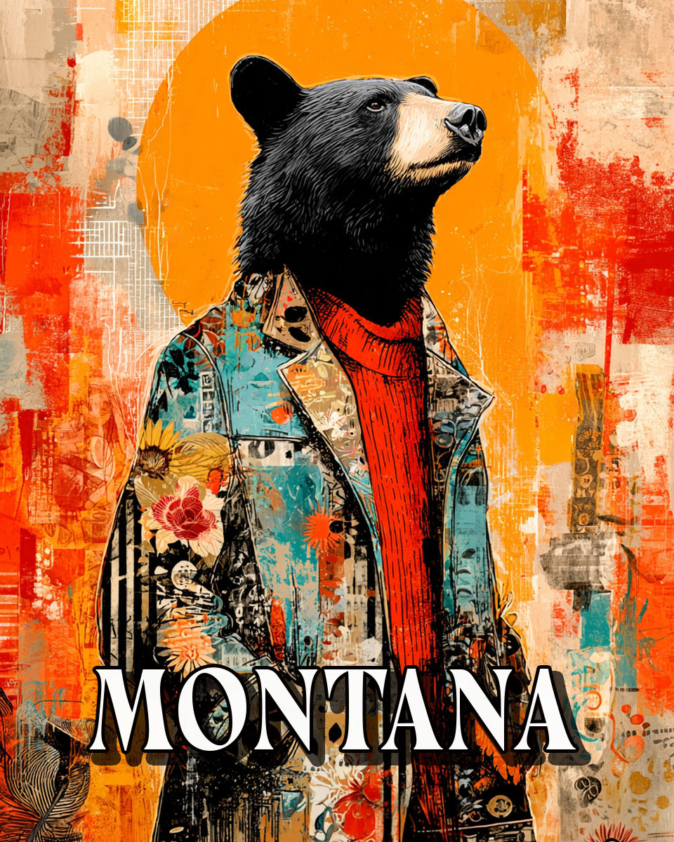 Hipster Bear -  Montana Souvenir Art Print