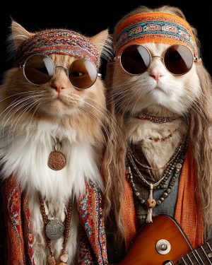 Hipster Kat Couple - Hippie Cat Art Prints