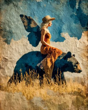 Hitching a Ride on a Black Bear - Fairy Art Print