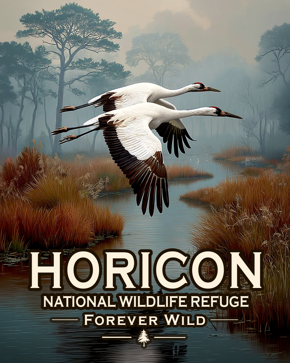 Horicon National Wildlife Refuge Wisconsin - Forever Wild - Souvenir Whooping Crane Art Print