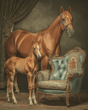 Horse Mare and Filly by Stuffed Chair