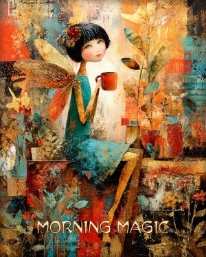 Ivy Thistledew Enjoying a Cup of Coffee - Morning Magic - Faires Art Print