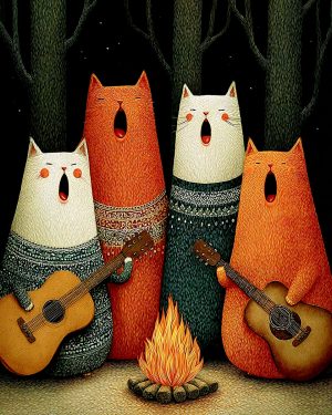 Kats Singing Around the Campfire - Cats and Music Art Prints