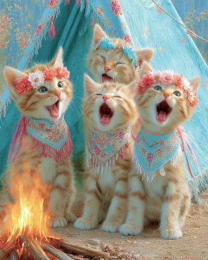 Kittens Singing Kumbaya - Cats and Music Art Prints
