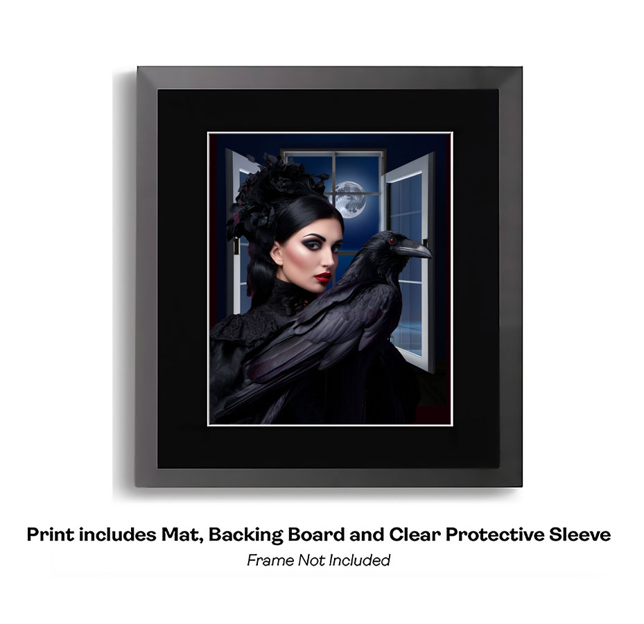 Lady and Raven on Moonlit Night