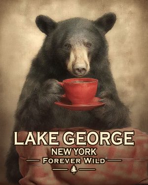 Lake George  - New York - Forever Wild - Bear Enjoying a Cup of Coffee
