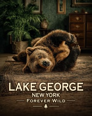 Lake George  - New York - Forever Wild - Bear Playing on Rug