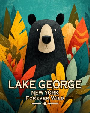 Lake George  - New York - Forever Wild - Mid Century Modern Black Bear