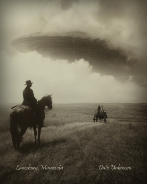 Lanesboro, Minnesota - Alien Flying Saucer Appears - Vintage Style Agriculture Cryptid Photo