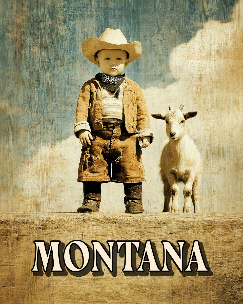 Lil Cowboy and Billy Goat -  Montana Souvenir Art Print