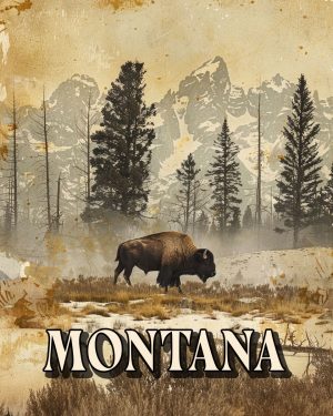 Lone Bison in the High Country -  Montana Souvenir Art Print