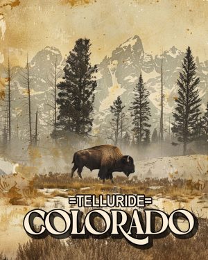 Lone Bison in the High Country -  Telluride Souvenir Art Print