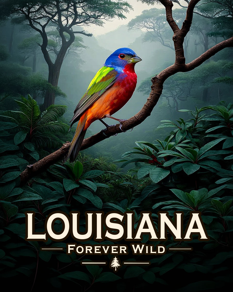 Louisiana - Forever Wild - Painted Bunting Souvenir Art Print