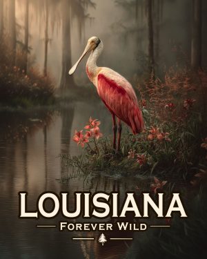 Louisiana - Forever Wild - Souvenir Roseate Spoonbill Art Print