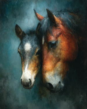 Loving Horse Mare and Colt