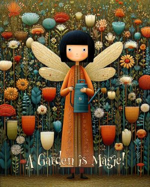 Margaret Moreflower Watering Her Flowers - A Garden is Magic - Faires Art Print