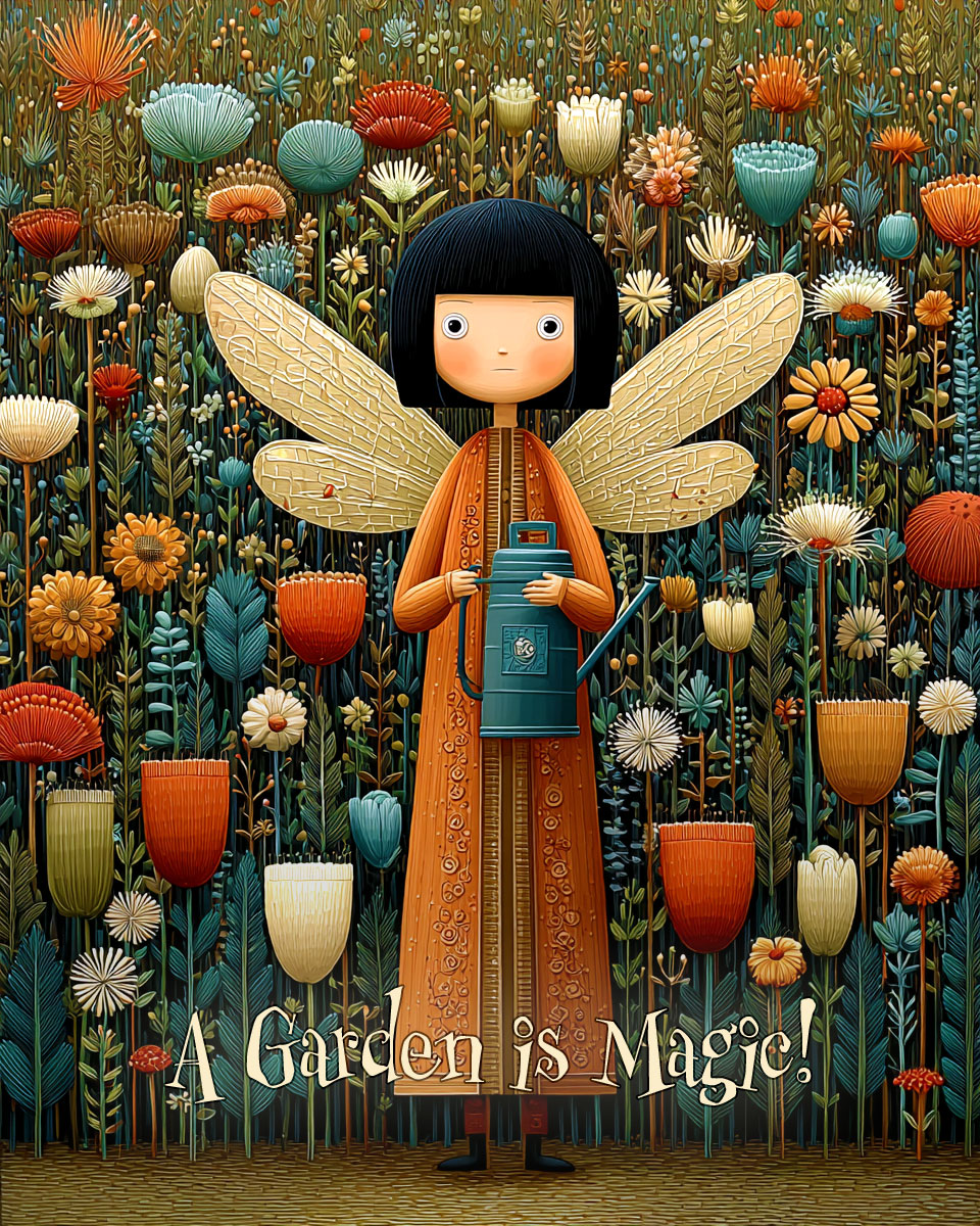 Margaret Moreflower Watering Her Flowers - A Garden is Magic - Faires Art Print