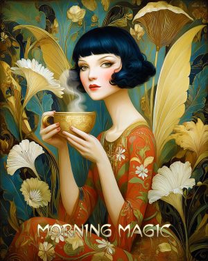 Maria Marmelade Enjoying a Cup of Coffee - Morning Magic - Faires Art Print