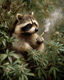 Mellow Raccoon Smoking a Marijuana Joint - Weed Wall Art