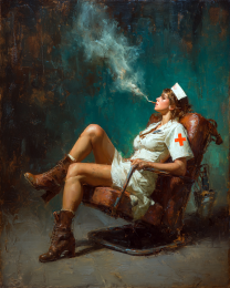 Nurse Smoking a Marijuana Joint After a Long Shift - Weed Wall Art